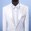 Męskie Garnitury Formalne Black White Crystals Slim Blazers Group Wydajność muzyczna Kostium Wedding Party Prom Nightclub Host Singer Stage Garnitur