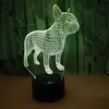 Bouledogue français 3D LED veilleuse 7 couleurs USB hologramme décor lampe Table bureau lumières fête d'anniversaire cadeau pour enfants amis