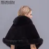 Fox Fur aparado Rex Coelho Cape Cape Fur Shawl Inverno Mulheres Genuízas Poncho Pashmina Fashion Poncho Inverno Cape Feminino Ms.minshu