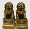 China Chinese Brass Folk Fengshui Foo Fu Dog Guardion Door Lion Statue Pair