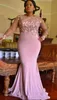Элегантные южноафриканские платья выпускного вечера 2018 Sheer длинные рукава плюс размер Русалка вечерние платья бисер 3D лепестки аппликация длинные платья выпускного вечера
