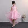 Rosa vestido de baile flor meninas vestidos para casamento crianças aniversário princesa rendas apliques tutu saias vintage criança primeira comunhão dr278g