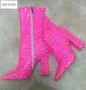 2018 new Real Photo Stivaletti Sexy Tacchi Grossi da donna Stivali rosa caldo Donna Punta a punta Stivaletti con tacco alto Paillettes oro Scarpe eleganti