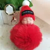 Dormindo Bebê Boneca Keychain Pom-Pom Coelho Fur Bola Keyring Mulheres Chaveiro Saco Pendure Jóias de Moda