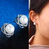 Bloem mode oorknopjes voor vrouwen geschenken elegante zirkoon zilveren oorbel dames parel romantische sieraden dropshiping