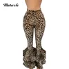 Mutevole Cascading Ruffle Cintura Alta Leopard Calças Mulheres Elegante Impressão Flare Calças Elásticas Senhoras Sexy Party Club Calças