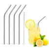 304 Stainless Steel Drinking Straws 8.5"/ 9.5" /10.5" Bent and Straight Reusable Metal Straw Bar Tools