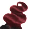 Brasiliansk kroppsvåg Remy Human Hair 3 Bundle med stängning Ombre Burgundy 1B / 99 # Mänskliga hårförlängningar Två ton Virgin Hårförsäljare