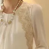 Mujer женские топы рубашка с длинными рукавами шифоновая блузка женские кружевные лоскутные повседневные женские рубашки