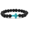 Offre spéciale 9 couleurs unisexe charme perlé croix arôme Bracelets Bracelet élastique pour femmes hommes lave pierre pierre Bracelet bijoux de mode