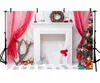 Baby Kids Children Xmas Party Backdrop Vinyl Printed Garland Red Curtains Balls Christmas Tree Family Photo Portrait Backgrounds