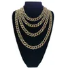 Collier chaîne hip hop pour hommes et femmes, bordure glacée cubaine plaquée or blanc, collier avec strass transparents, 18-30 pouces