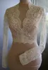 Fashion White Ivory Custom Bridal Wedding Wraps Jacket Cheap Designer Lace Long Sleeves V neck Style Romantic Wedding Bolero 3036