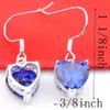 Luckyshine Mix 3Pcs Lot Antique Cristal Feu Coeur Bleu Topaze Zircone Gemmes 925 Sterling Argent Pendentifs De Mariage Boucle D'oreille Bague Jewe317R