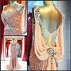 New Sexy Prom Dresses Shining V-Neck Sequins Ruched Rhinestone Beaded Column Sweep Train dresses party Evening Gowns Cheap Price