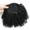 Krótki wysoki Afro Puff Kinky Kręcone Klips Ponytail Clip In Hair Extension Virgin Human Pony Tail Closstring Updo Chignon Natural 1B