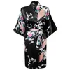 Sexig svart kinesisk kvinnlig silke klänning Nattkläder tryckta sovkläder Kimono Badklänning Blomma S M L XL XXL XXXL WR016 S1015