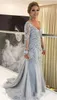 Długi rękaw Mermaid Matka panny młodej Dress V Neck Handmade Aplikacje Koronki 2018 Nowa suknia ślubna Wieczór Formalne Suknie Party