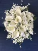 Bride bouquet Silk Wedding Flower White Artificial Calla lily Cherry Blossoms Bridal accessory Home Party Garden Decorations Drops9596193