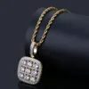 Mens Diamonds Sudoku Bling Pendant Cubic Zirconia Square Simulated Diamoonds Jewelry 18K Yellow Gold Plated Necklace with Gift box