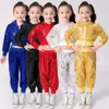 Детский костюм для джазового танца с блестками для девочек, танцевальная одежда в стиле хип-хоп, комплект одежды для уличных танцев, костюм для выступления на сцене5515231