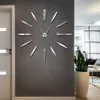 프레임리스 DIY 벽 시계 3D 거울 벽 시계 거실 침실 홈 장식을위한 큰 음소거 스티커 큰 시간