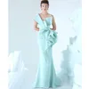 AzziOsta 2019 Vestido de noche de sirena con un hombro bordado y volantes Vestido de fiesta fruncido Glamorous Dubai Fashion Hasta el suelo Vestido de fiesta