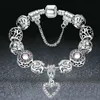 Högkvalitativ europeisk silver hjärta hänge pärlor med kristall charm pärlor för kvinnor smycken med säkra kedjor armband charms