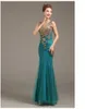 2018 Classic Suknie wieczorowe Długość Długość Piętro Koronki Suknia Wieczorowa Mermaid V-Neck Aplikacje Crystal Prom Dress Party Elegant Sheer Back