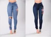 sexy Jeans Elastic hole embroidered high waist ladies denim pants European and American style plus size