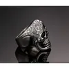 Punk Vintage Stainless Steel Skull Ring for Men Antique Silver Color Zircon Mens Rings Hip Hop Male Jewelry