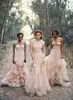 2019 Blush Lace Wedding Dresses v Neck Cap Sleeves Reem Acra Puffy Bridal Donshs Vintage Country Garden A-Line Length Wedding243S