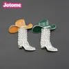 10 -stcs 50 mm cowboylaarzen met hoed broche pin zilveren toon helder Rhestone roze glazuur trendy schoen sieraden bruiloft pinnen te koop