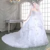 100% Real Image! 2019 vestido de baile de luxo vestidos de casamento querida cristal frisado tule real vestidos de casamento catedral trem de renda para cima de volta