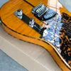 Prince HS Anderson Hohner Madcat Mad Cat Tele Tele Flame Maple Top Top Voltar Amarelo Guitarra Elétrica Leopardo Pickguard, Ligação de Corpo Vermelha Tartaruga