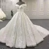 Sparkly bling bröllopsklänningar från axeln Sequined Fabric Ball Gown Wedding Dress Court Train Robe de Mariée Plus Storlek Brudklänningar