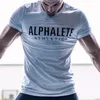 Мужчины Фитнес бегущие футболки быстро сухой с короткими рукавами Спортивная футболка с напечатанным письмом на открытом воздухе тренировочный тренажерный зал