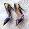 Бесплатные моды женские насосы синий желтый змея патентная кожа точка носок на высоком каблуке обувь на каблуках на каблуках насосы на каблуках реальная фотография совершенно новый