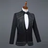 (Jacket+Pants) Formal male suits Flashing Crystals Black White Slim Blazers Host singer dancer Master for Wedding Prom Party Stage costumes