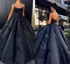 Ball Gown Formal Evening Dresses Spaghetti Straps Appliques Satin Floor Length Plus Size Black Backless Prom Dresses Celebrity Gowns