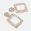 Flatfoosie Shiny Crystal Square Drop Earrings 2018 Boho Vintage Large Golden Dangle Earring Fashion Bar Party Jewelry For Women