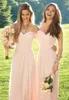 Pink Navy Long Bridesmaid Dress Blandad halsringning Flödeschiffong Summer Blush Bridesmaid Formella promfestklänningar med ruffles HY17