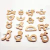 Naturligt trä teether baby tenn leksaker djur design fågel björn räv trä teether leksaker säkerhet tuggbara soothers diy levererar