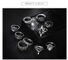 Vintage Knuckle Ring Sets Womens National Style Antique Silver Feather Géométrique Faux Gemstone Crystal Teardrop Nail Ring Sets