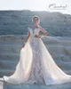 2019 Mermaid Wedding Dresses With Detachable Skirts Sheer Jewel Neck Lace Appliqued Sweep Train Long Sleeve Bridal Gown Modest Wedding Dress