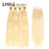 9A Brésilien Droite Vierge Cheveux Humains Tisse 4 Faisceaux Avec Bleach Blonde Couleur 613 # Dentelle Fermeture Péruvienne Malaisienne Indienne Cambodgienne Cheveux