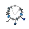 925 Sterling Silver Blue Charm Bead fit European Pandora Bracelets for Women Cinderella Crystal Shoe Charm Beads Snake Chain Fashion Jewelry
