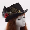 Steampunk topp hatt män kvinnor svarta rosväxlar fjäder fedora vintage cosplay huvud slitage 58 cm/61 cm