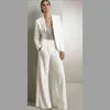 Blanc Mother of the Bride Groom Pant Costumes pour Silver Semed Wedding Guest Robe Plus Taille Pant Coustuy avec vestes costume formel 269o