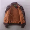 Chaqueta de vuelo A2 con cuello de solapa, chaquetas de cuero genuino para hombre, color rojo y marrón, chaqueta de piel de oveja locomotora
